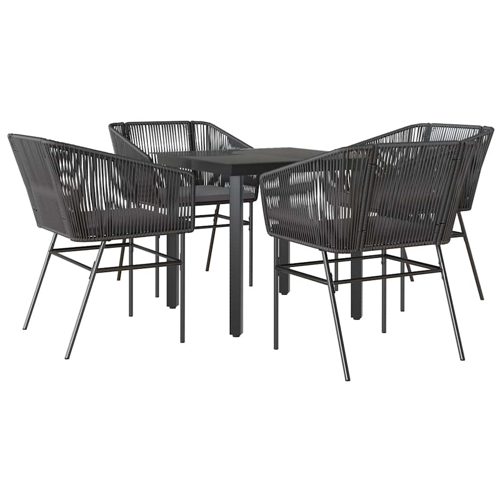 5-tlg. Garten-Essgruppe mit Kissen Schwarz Poly Rattan Glas