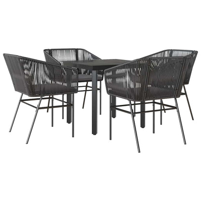 5-tlg. Garten-Essgruppe mit Kissen Schwarz Poly Rattan Glas