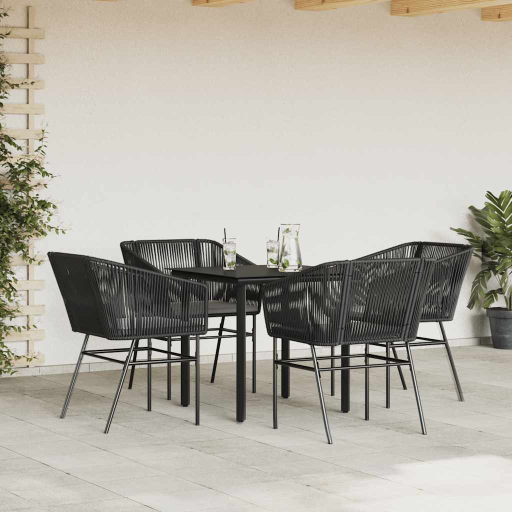 5-tlg. Garten-Essgruppe mit Kissen Schwarz Poly Rattan Glas