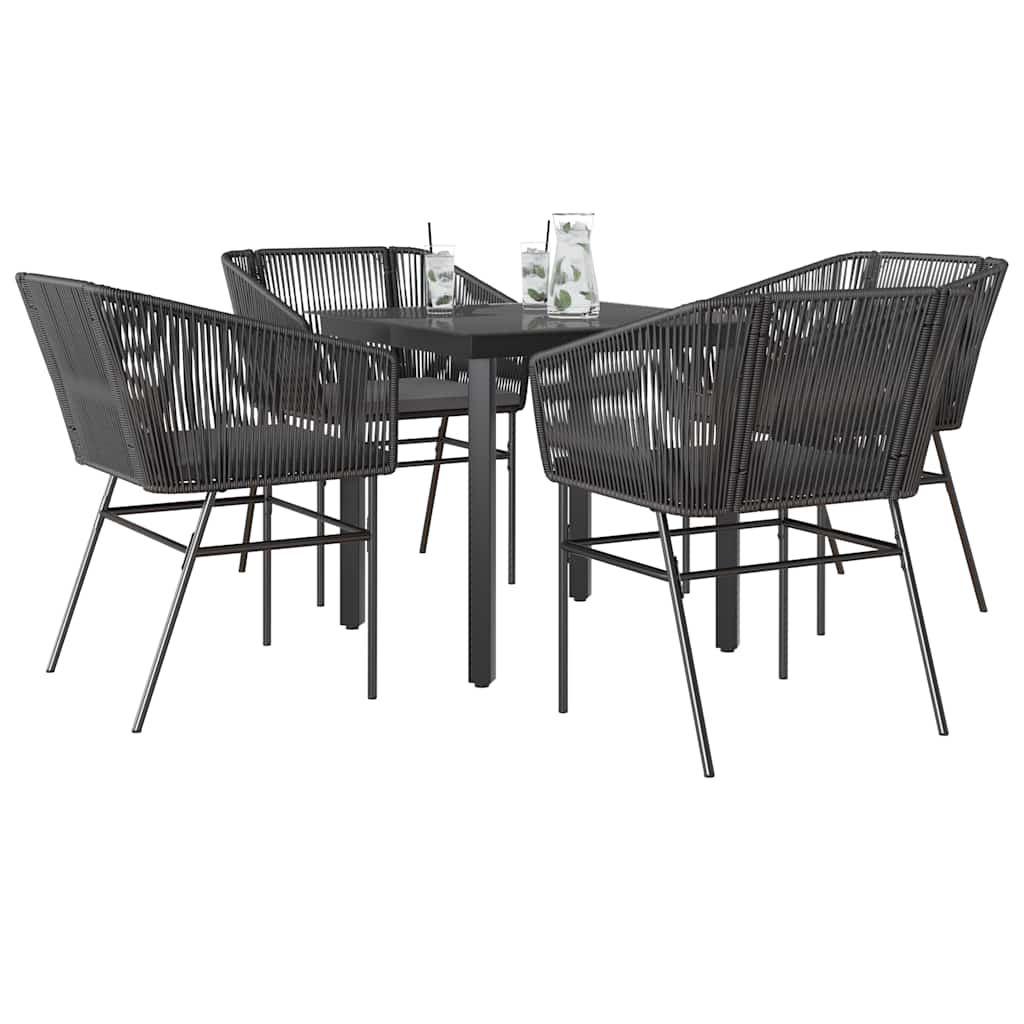 5-tlg. Garten-Essgruppe mit Kissen Schwarz Poly Rattan Glas