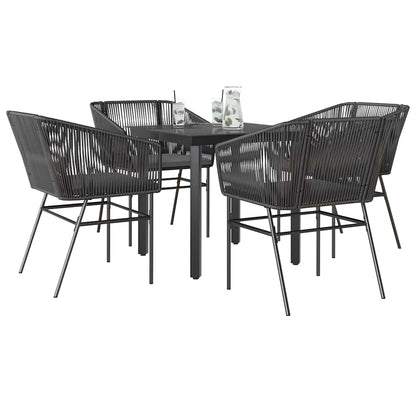 5-tlg. Garten-Essgruppe mit Kissen Schwarz Poly Rattan Glas