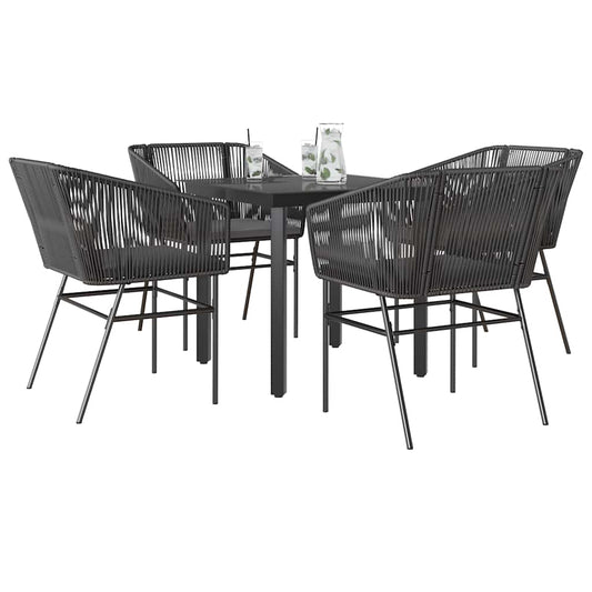 5-tlg. Garten-Essgruppe mit Kissen Schwarz Poly Rattan Glas