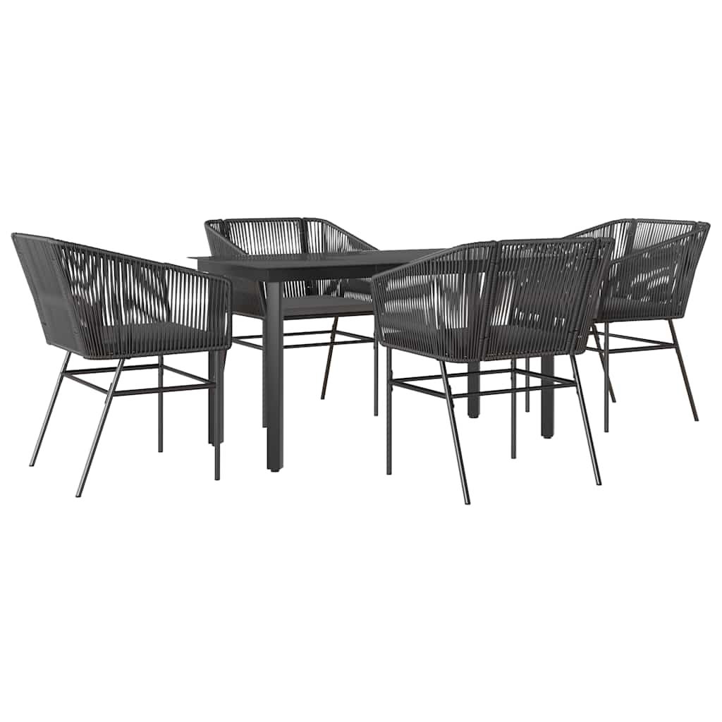 5-tlg. Garten-Essgruppe mit Kissen Schwarz Poly Rattan Glas