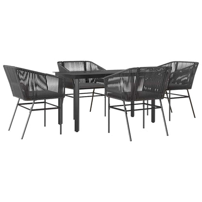 5-tlg. Garten-Essgruppe mit Kissen Schwarz Poly Rattan Glas