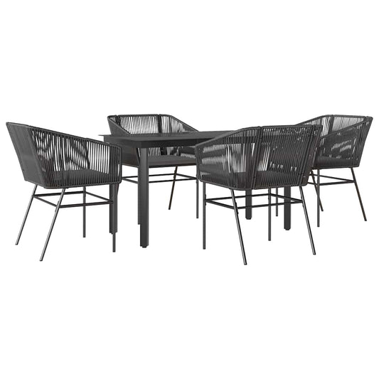 5-tlg. Garten-Essgruppe mit Kissen Schwarz Poly Rattan Glas