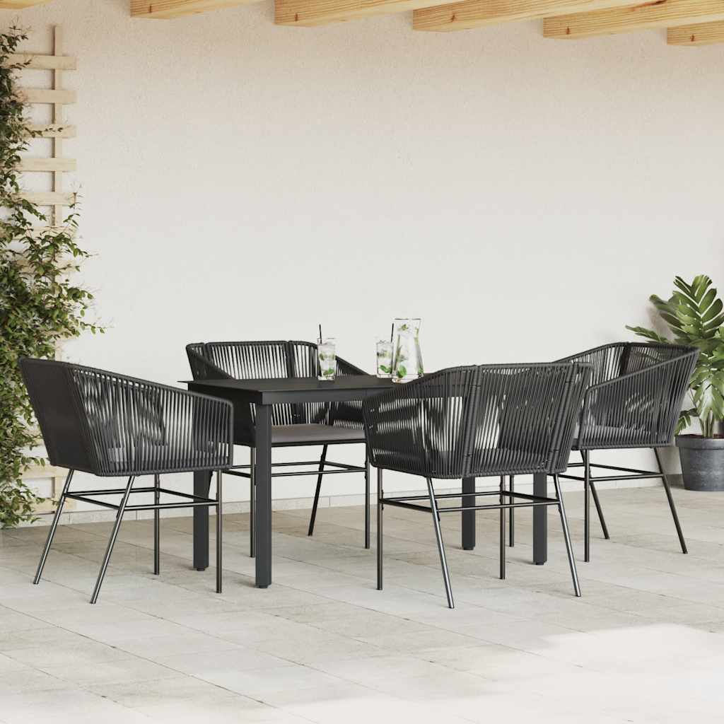 5-tlg. Garten-Essgruppe mit Kissen Schwarz Poly Rattan Glas