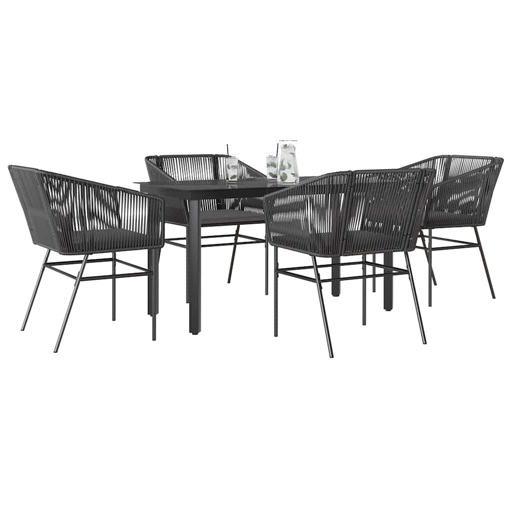 5-tlg. Garten-Essgruppe mit Kissen Schwarz Poly Rattan Glas