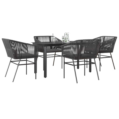 5-tlg. Garten-Essgruppe mit Kissen Schwarz Poly Rattan Glas