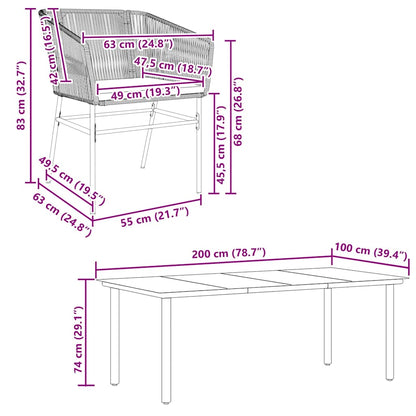 7-tlg. Garten-Essgruppe mit Kissen Schwarz Poly Rattan Glas