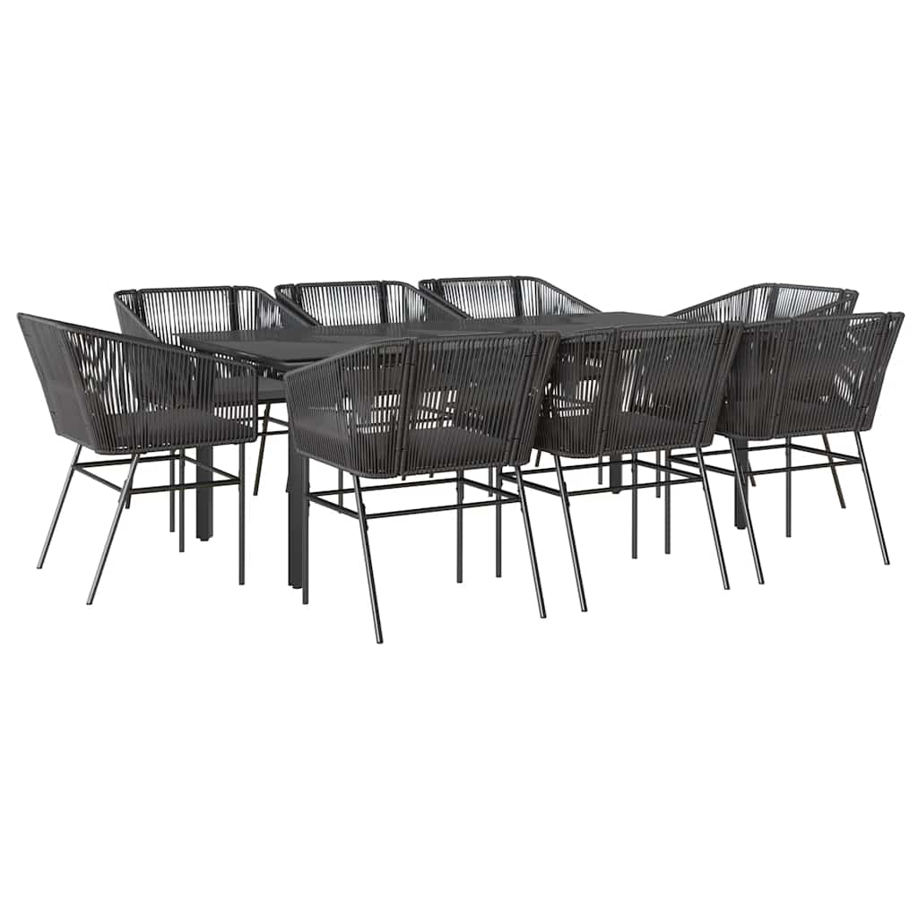 9-tlg. Garten-Essgruppe mit Kissen Schwarz Poly Rattan Glas