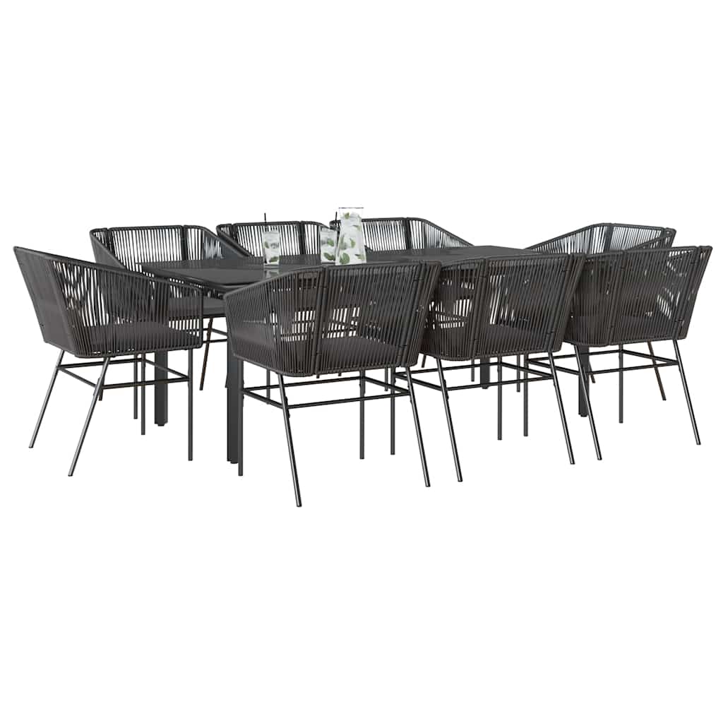 9-tlg. Garten-Essgruppe mit Kissen Schwarz Poly Rattan Glas