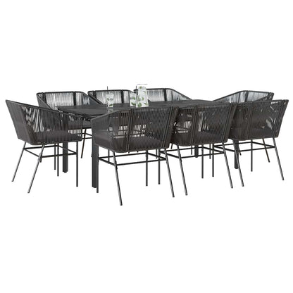 9-tlg. Garten-Essgruppe mit Kissen Schwarz Poly Rattan Glas
