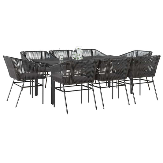 9-tlg. Garten-Essgruppe mit Kissen Schwarz Poly Rattan Glas