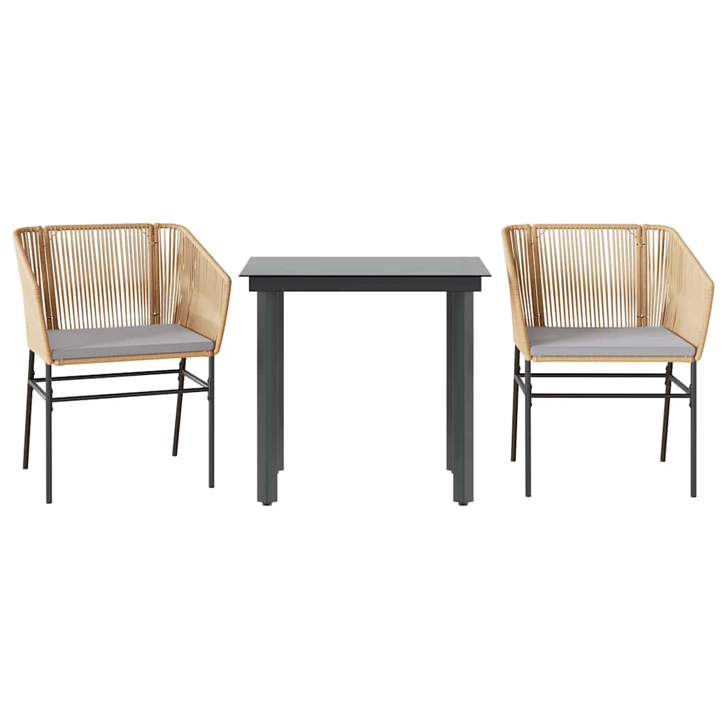 3-tlg. Garten-Essgruppe mit Kissen Braun Poly Rattan Glas