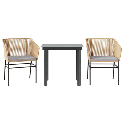 3-tlg. Garten-Essgruppe mit Kissen Braun Poly Rattan Glas