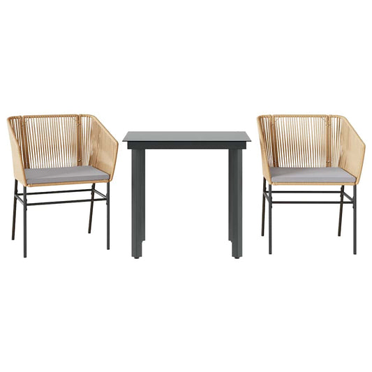 3-tlg. Garten-Essgruppe mit Kissen Braun Poly Rattan Glas