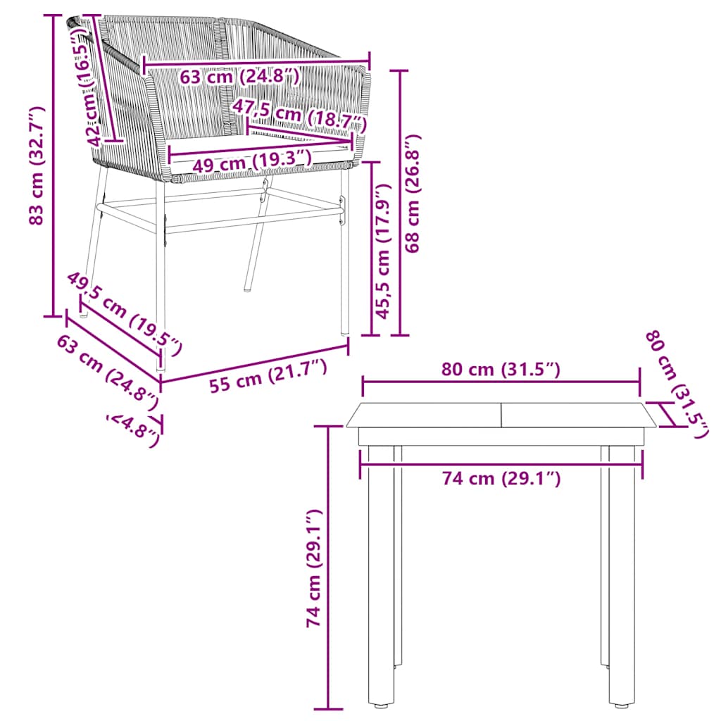 3-tlg. Garten-Essgruppe mit Kissen Braun Poly Rattan Glas