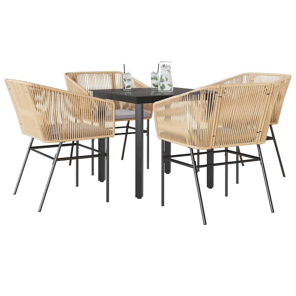 5-tlg. Garten-Essgruppe mit Kissen Braun Poly Rattan Glas