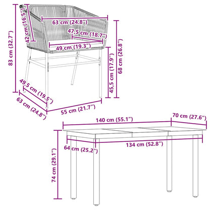 5-tlg. Garten-Essgruppe mit Kissen Braun Poly Rattan Glas