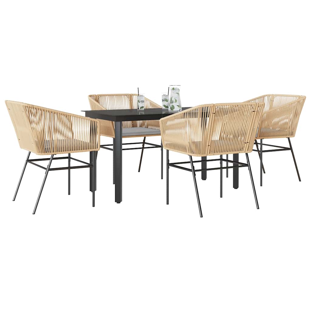 5-tlg. Garten-Essgruppe mit Kissen Braun Poly Rattan Glas