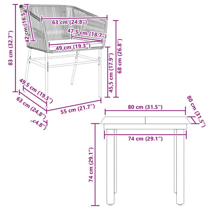 3-tlg. Garten-Essgruppe mit Kissen Grau Poly Rattan Glas