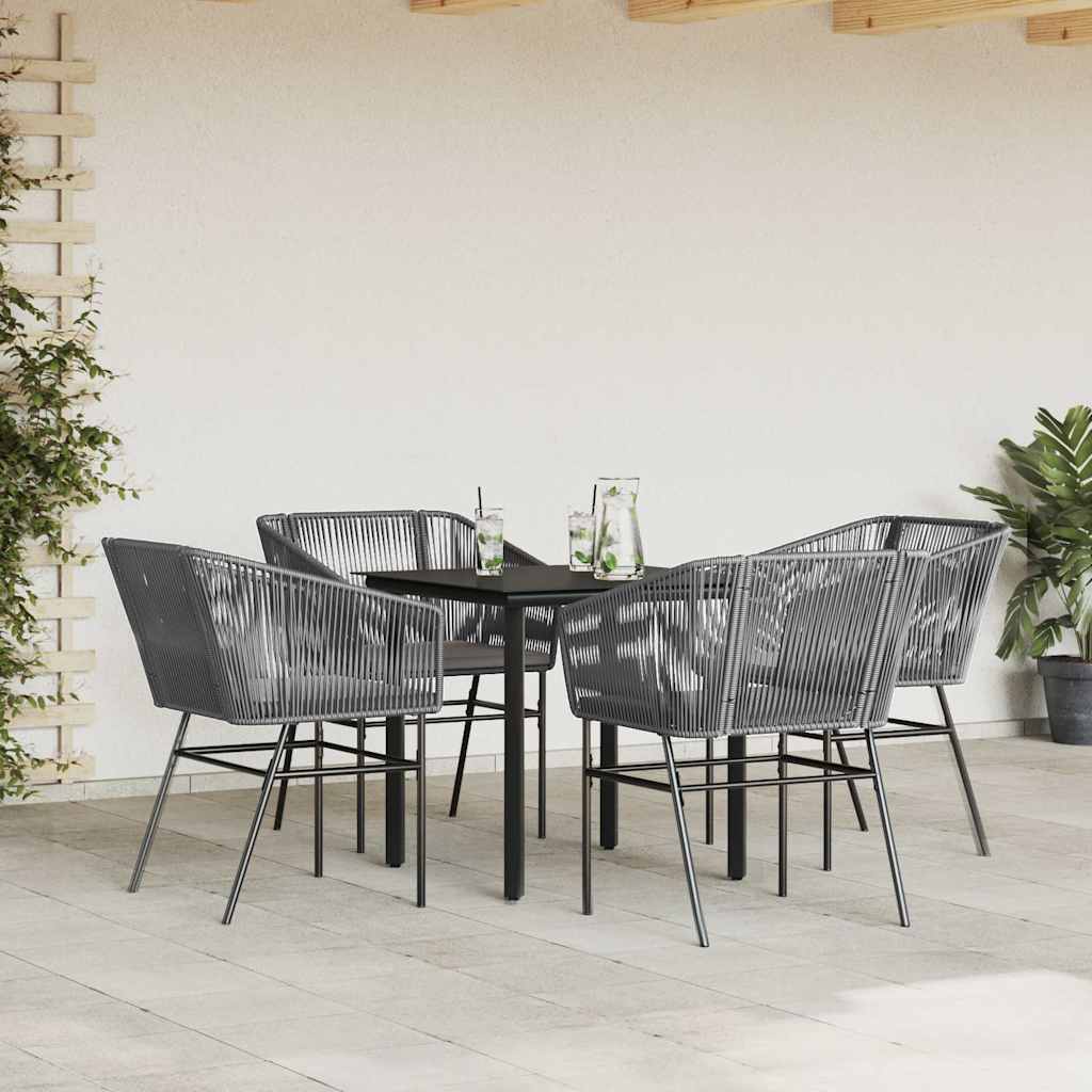 5-tlg. Garten-Essgruppe mit Kissen Grau Poly Rattan Glas