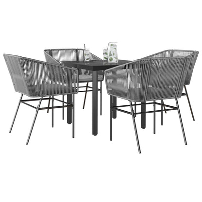 5-tlg. Garten-Essgruppe mit Kissen Grau Poly Rattan Glas