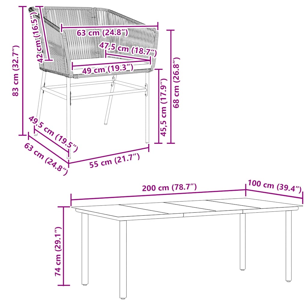 9-tlg. Garten-Essgruppe mit Kissen Grau Poly Rattan Glas