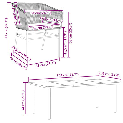 9-tlg. Garten-Essgruppe mit Kissen Grau Poly Rattan Glas