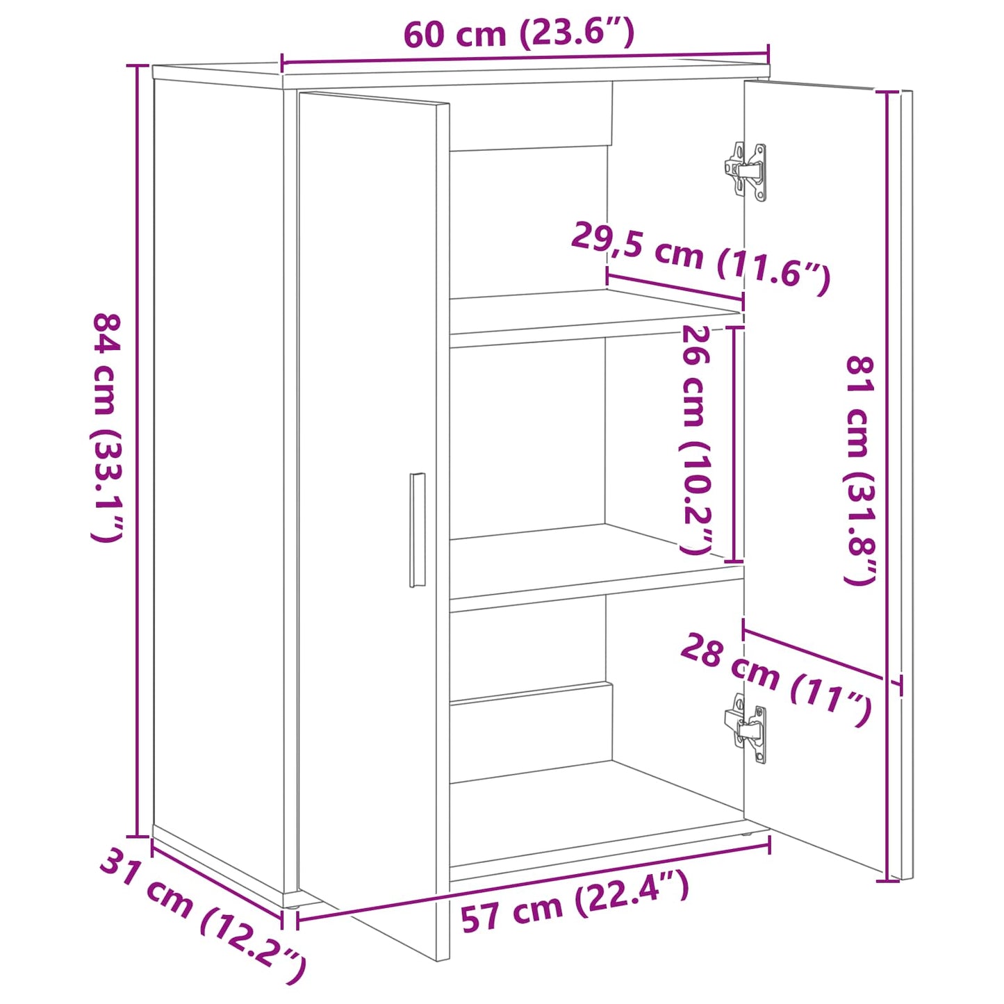 Sideboard Altholz 60 x 31 x 84 cm Holzwerkstoff
