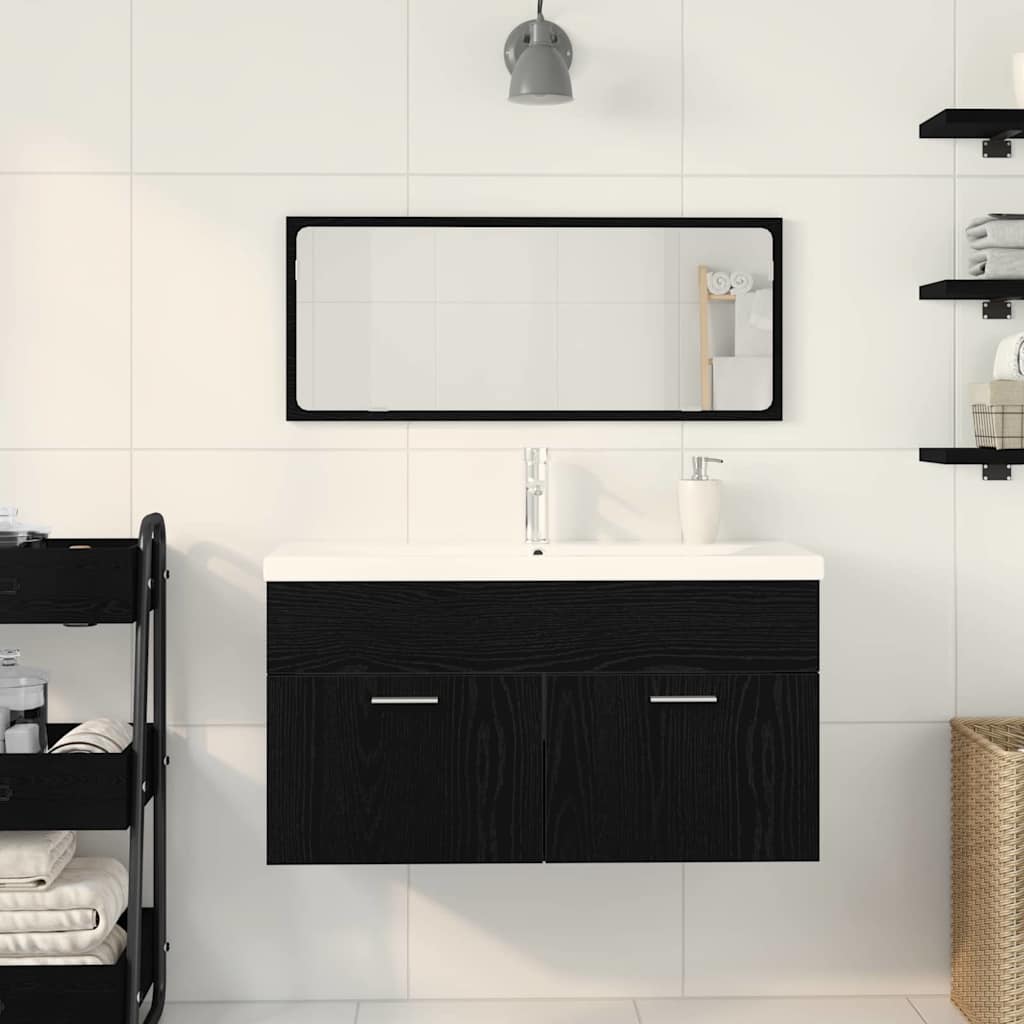 Badezimmermöbelset 3 pcs Schwarz Eichen-Optik 90x38,5x46cm