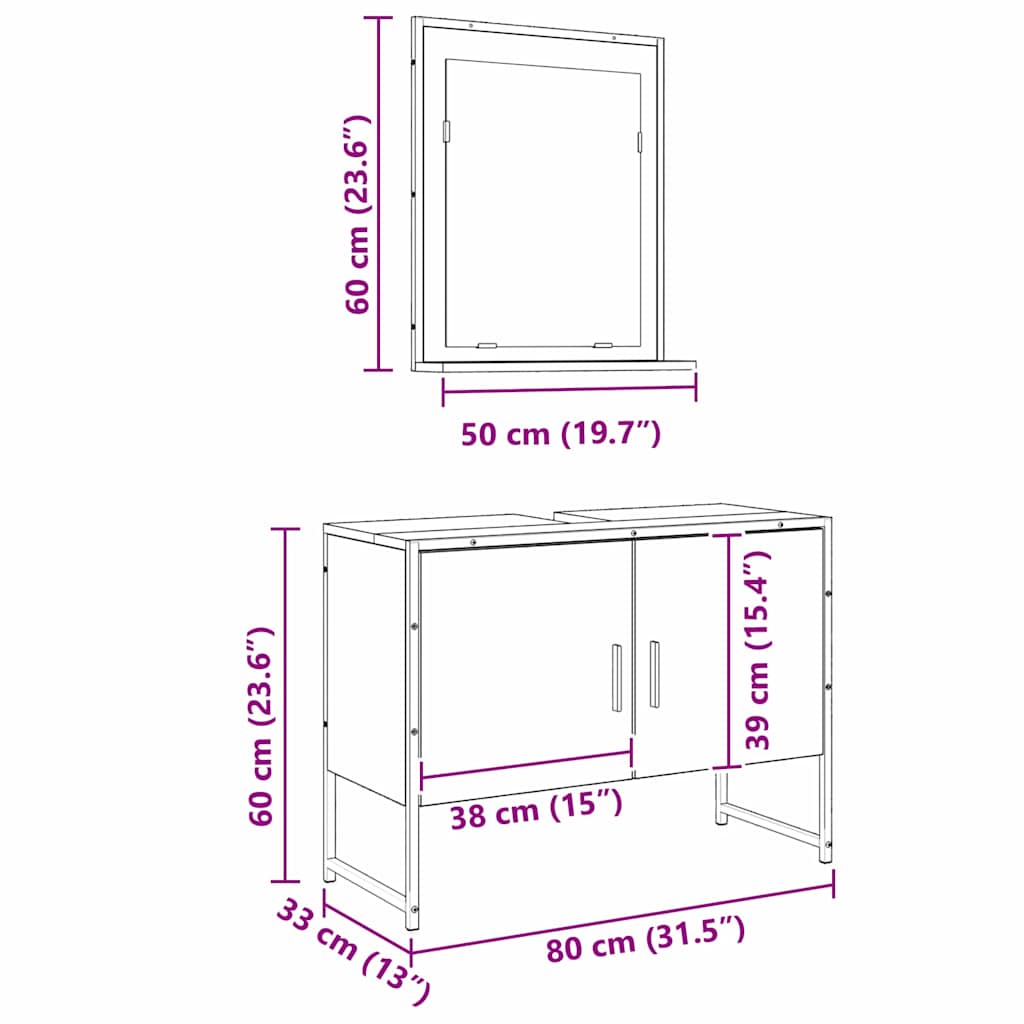 Badezimmermöbel Set 2 pcs Braun 80 x 33 x 60 cm Holzwerkstoff