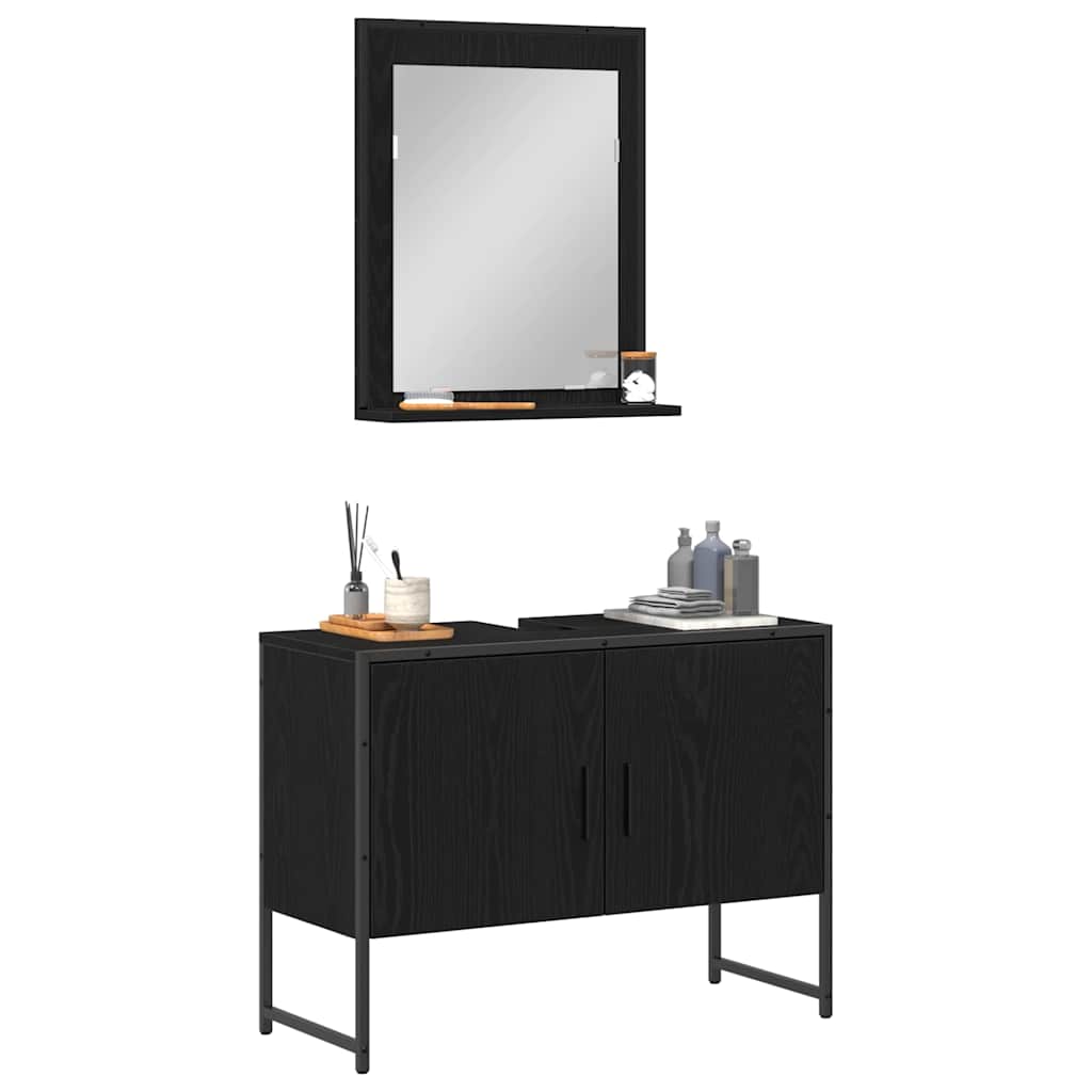 Badezimmermöbel Set 2 pcs Schwarz 80 x 33 x 60 cm Holzwerkstoff