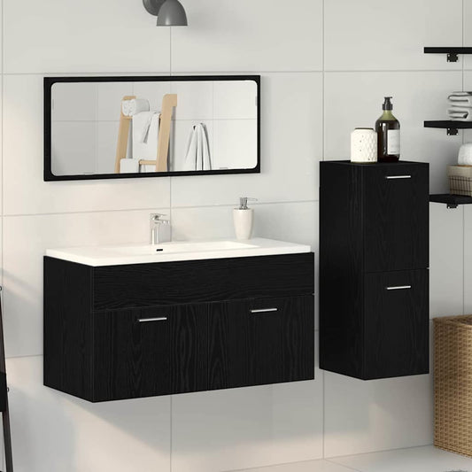 Badezimmermöbel Set Wandmontiert 3 pcs Schwarz Eichen-Optik