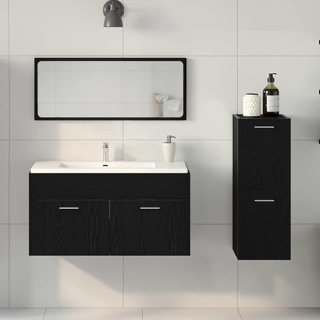 Badezimmermöbel Set Wandmontiert 3 pcs Schwarz Eichen-Optik