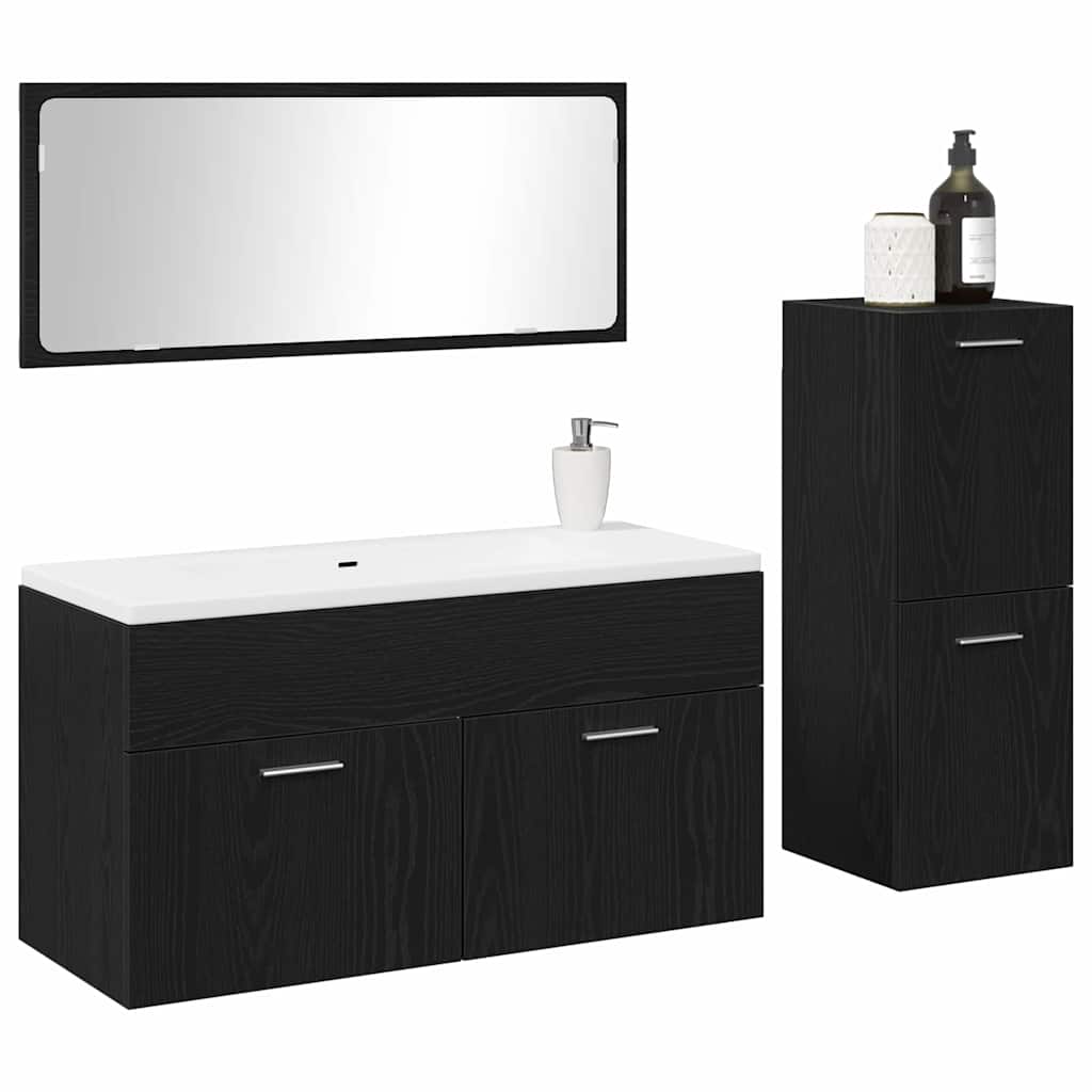 Badezimmermöbel Set Wandmontiert 3 pcs Schwarz Eichen-Optik