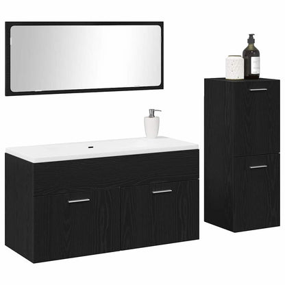 Badezimmermöbel Set Wandmontiert 3 pcs Schwarz Eichen-Optik