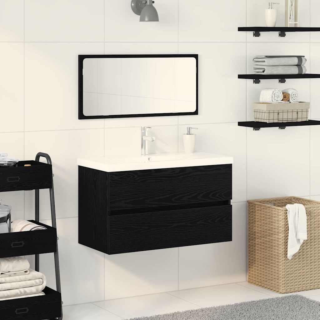 Badezimmermöbel Set Wandmontiert 3 pcs Schwarz Eichen-Optik