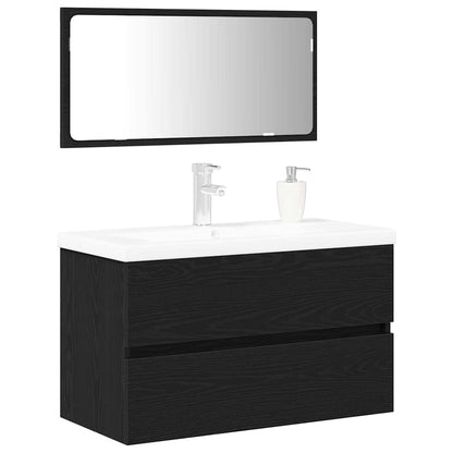 Badezimmermöbel Set Wandmontiert 3 pcs Schwarz Eichen-Optik