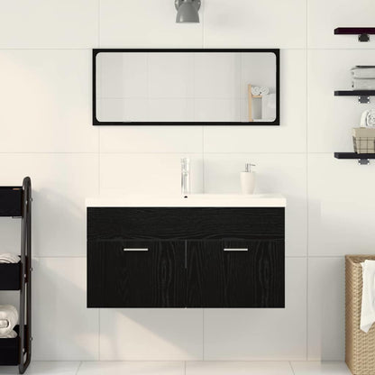 Badezimmermöbel Set Wandmontiert 3 pcs Schwarz Eichen-Optik