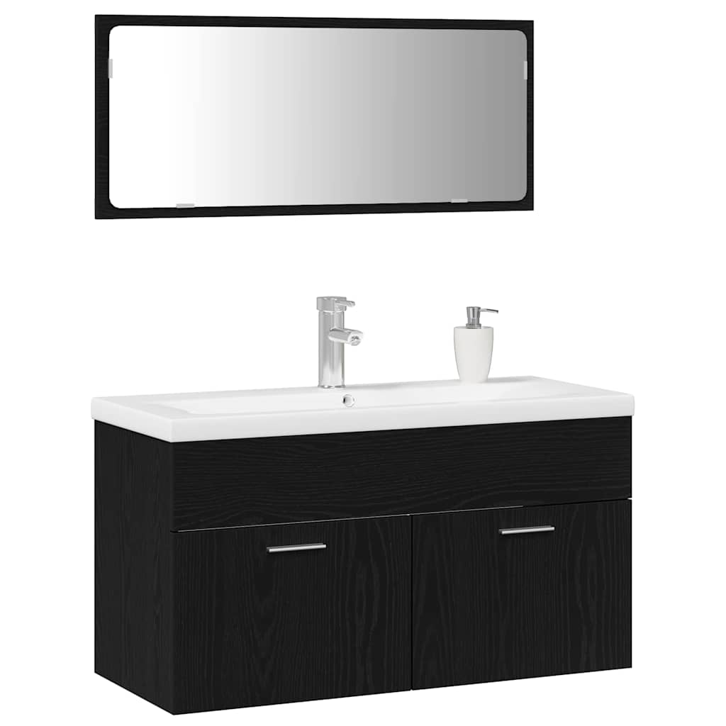 Badezimmermöbel Set Wandmontiert 3 pcs Schwarz Eichen-Optik