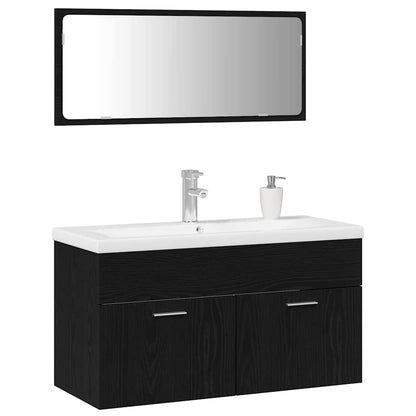 Badezimmermöbel Set Wandmontiert 3 pcs Schwarz Eichen-Optik