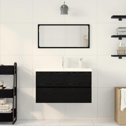 Badezimmermöbel Set Wandmontiert 3 pcs Schwarz Eichen-Optik