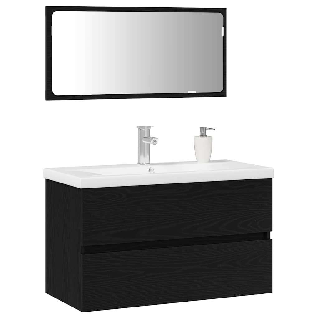 Badezimmermöbel Set Wandmontiert 3 pcs Schwarz Eichen-Optik