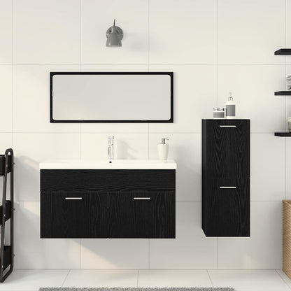Badezimmermöbel Set Wandmontiert 4 pcs Schwarz Eichen-Optik