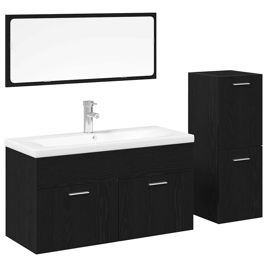 Badezimmermöbel Set Wandmontiert 4 pcs Schwarz Eichen-Optik