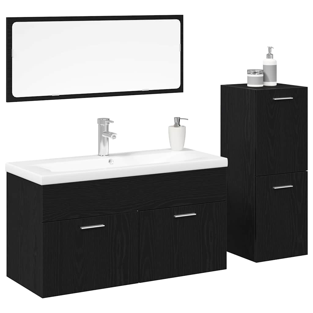 Badezimmermöbel Set Wandmontiert 4 pcs Schwarz Eichen-Optik