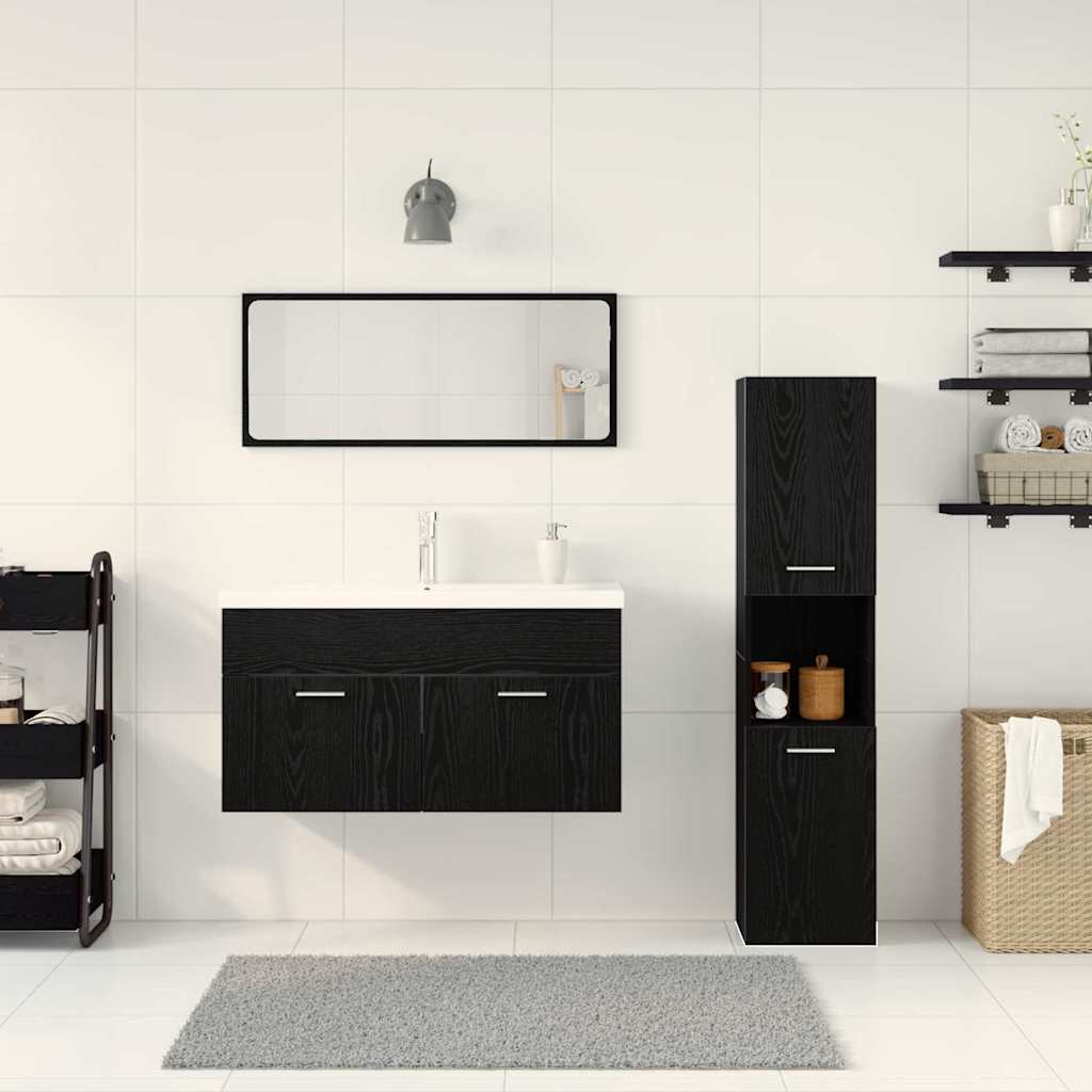 Badezimmermöbel Set mit Schubladen 4 pcs Schwarz Eichen-Optik
