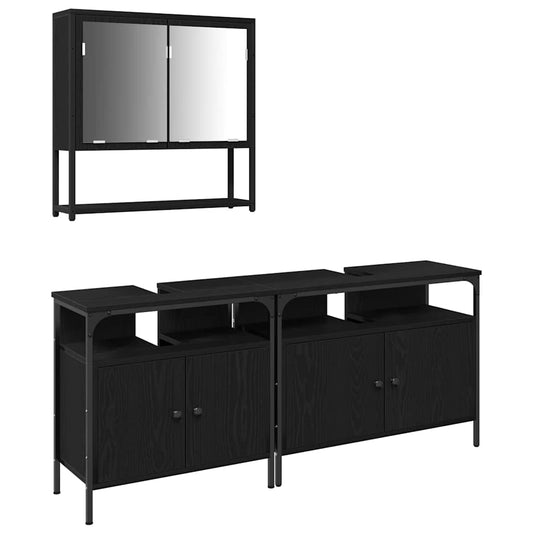 Badezimmermöbel Set 3 pcs Schwarz 80 x 30 x 60 cm Holzwerkstoff