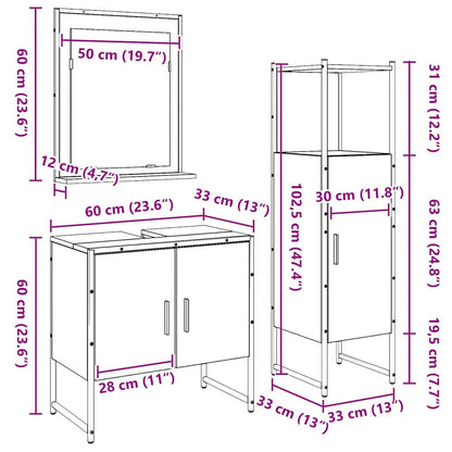 Badezimmermöbel Set mit Speicher 3 pcs Braun 33 x 33 x 102,5 cm